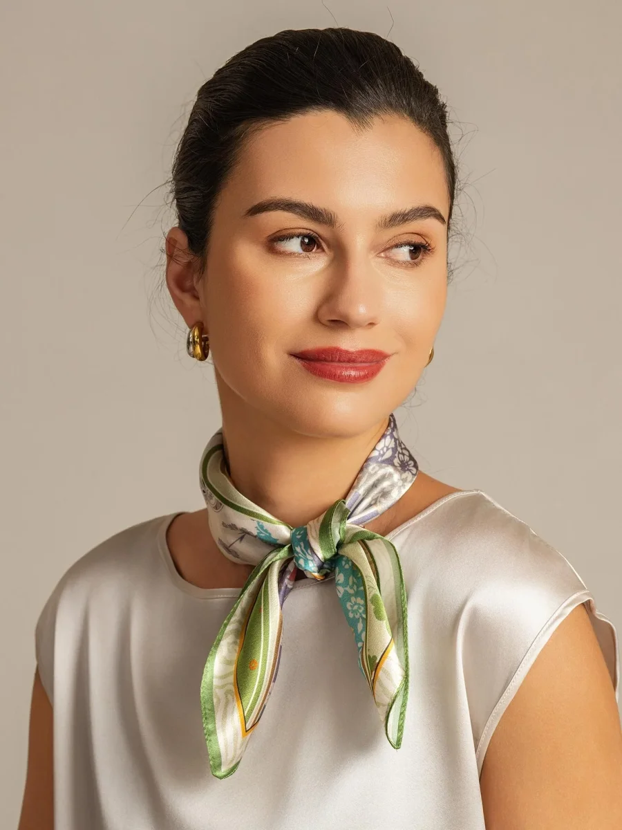 Pure Silk Pattern Stitching Square Scarf - Storlek 53x53cm - Bild 4