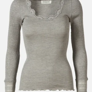 Rosemunde Blouse with lace Light Grey Melange