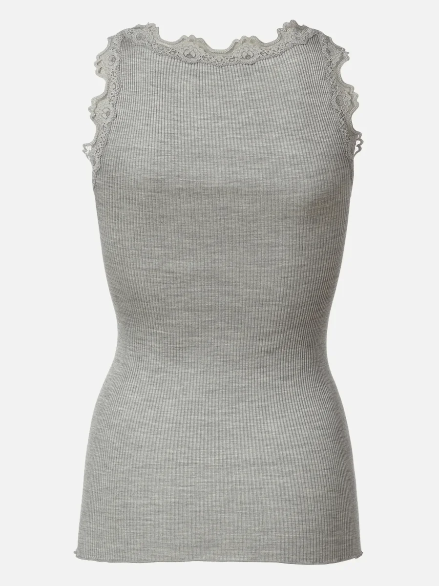 Rosemunde Classic silk top with lace Light Grey Melange - Bild 3