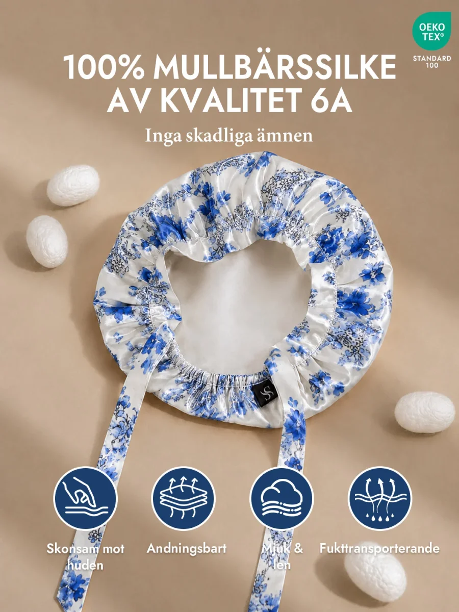 Sovmössa i 100% Mullbärssilke med Band - Bild 3