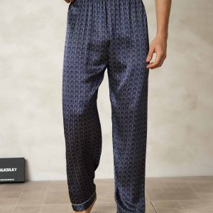 Herr Pure Silk Marin Ginkgo Tryck Sovbyxor Med Elastisk Midja