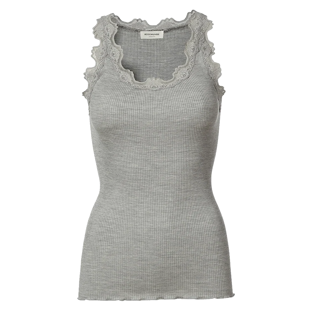 Rosemunde Classic silk top with lace Light Grey Melange - Bild 2