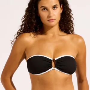Seafolly Beach Bound Ring Front Bandeau Bikini Top Black