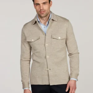 Stenströms Milano Knitted Merino Wool Overshirt Beige
