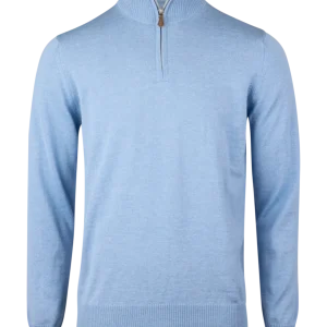 Stenströms stickad merino half zip pullover herr Light Blue