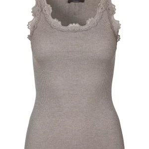 Rosemunde Classic silk top with lace Brown melange