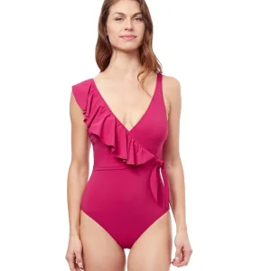 Gottex Tutti Frutti V-neck Surplice Ruffle Swimsuit Cherry
