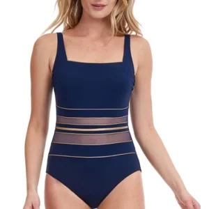 Gottex Essentials Square Neck One Piece Swimsuit Navy & Gold