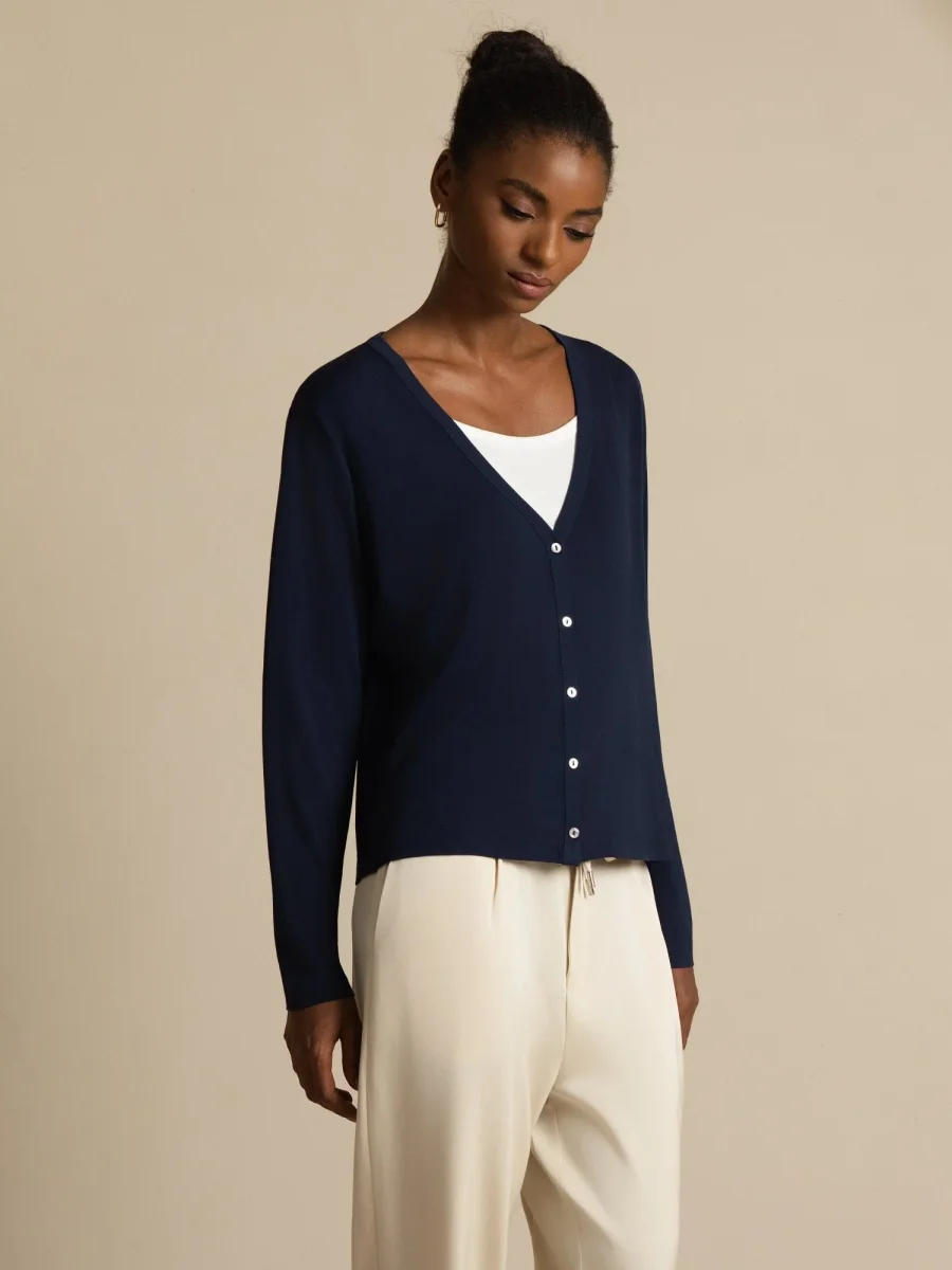 Pure Silk Dam V-Hals Långärmad Basic Kofta - Bild 2