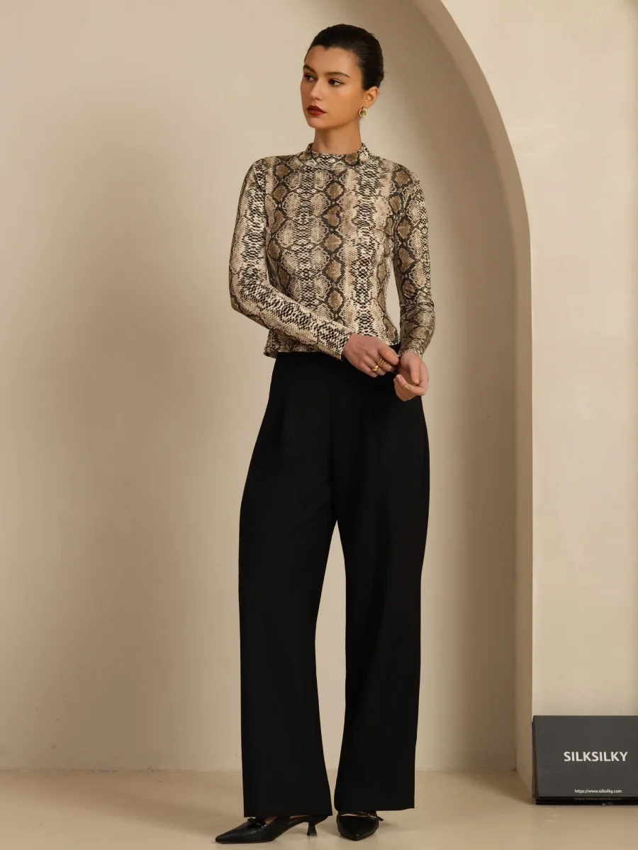 Pure Silke Dam Vilda Djur Print Långärmad Mock Neck Topp - Bild 9