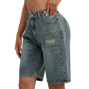 Bermudashorts i denim med hög midja för dam