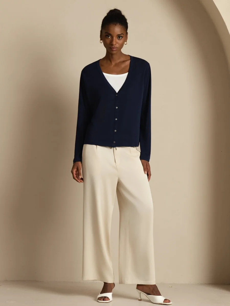 Pure Silk Dam V-Hals Långärmad Basic Kofta - Bild 9