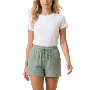 Dam Shorts med Dragsko i Midjan och Påsydda Fickor
