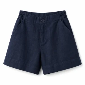 Damshorts med hög midja och elastisk bakmidja med knappstängning