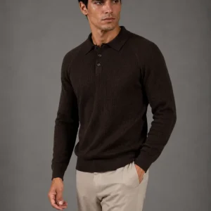 Mandro Milano Knit Long-Sleeve Polo Espresso