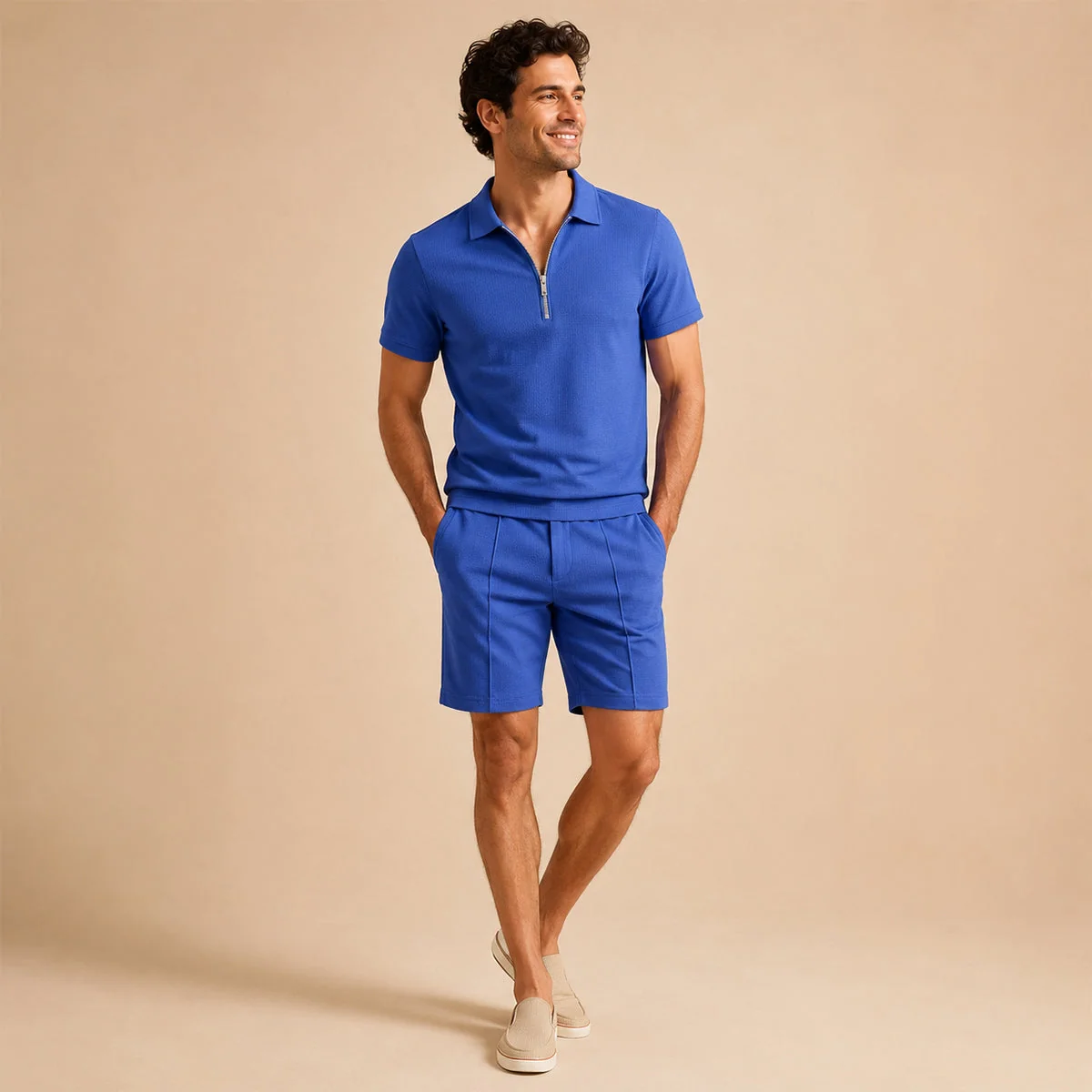 Matchande pikétröja och shorts-set för herrar - Bild 3