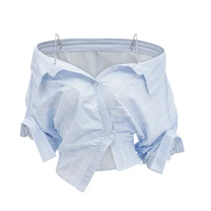 Randig off-shoulder-blus med kedjeaxlar för dam